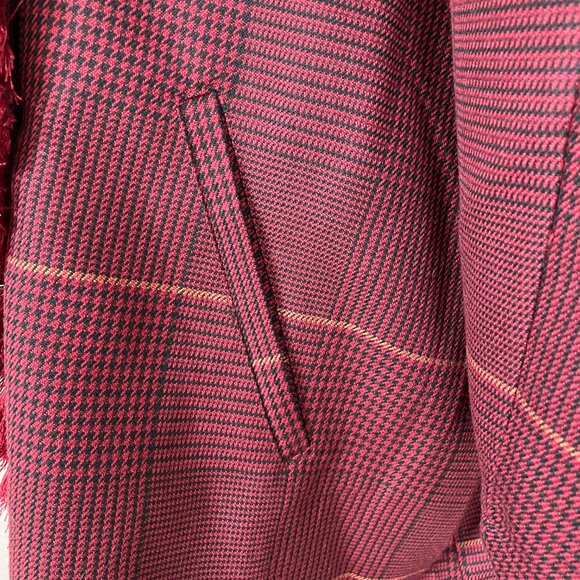 NWOT Laurie Felt Zoe Plaid Wrap Coat in Burgundy with Fringe Trim, Size 3x - Picture 7 of 11